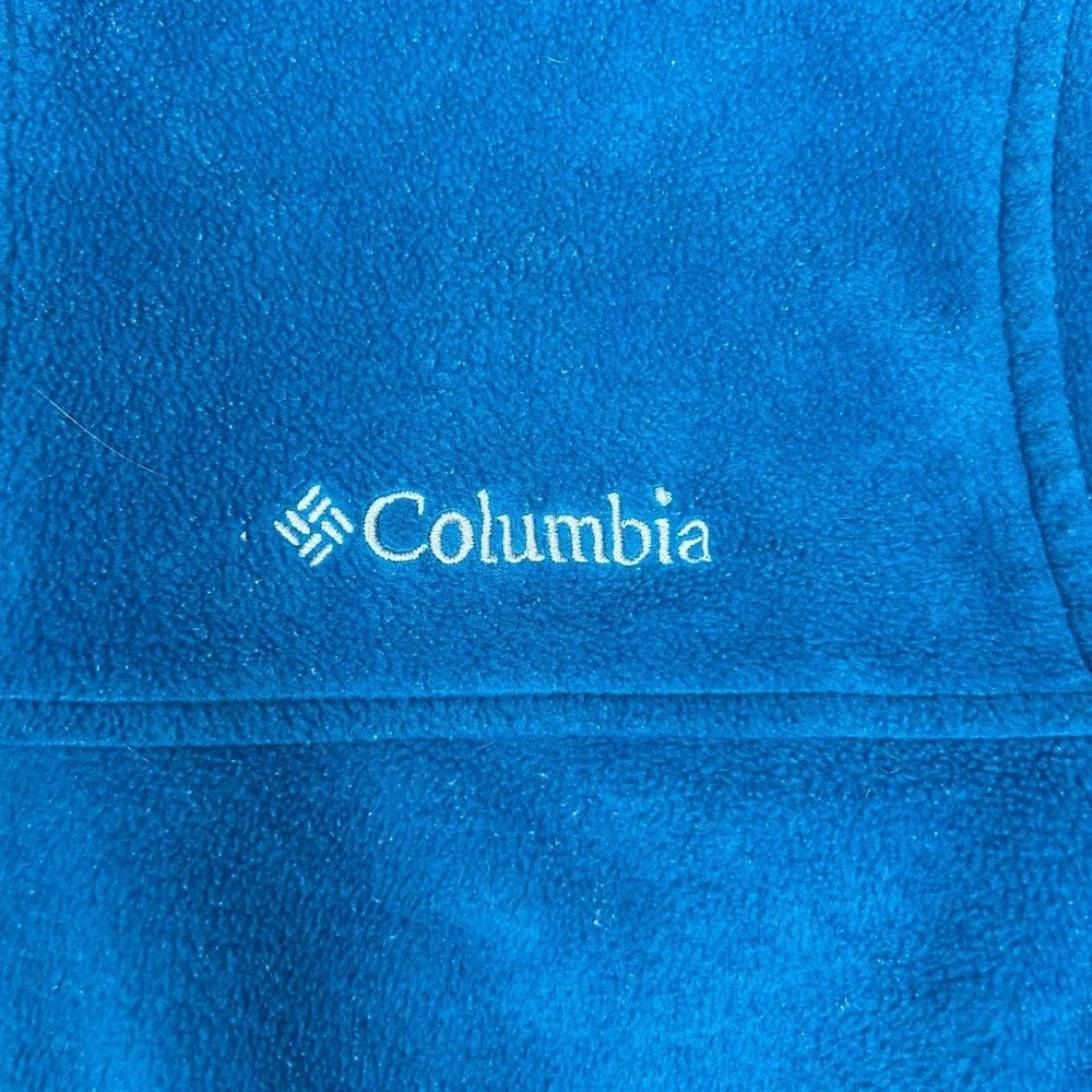 Columbia Mountain Fleece Jacket Mens Medium Blue Logo Mock Neck Full Zip Winter